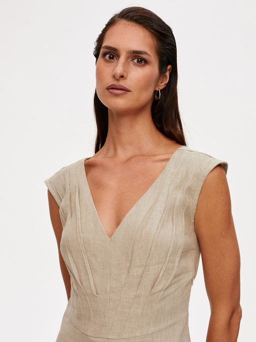 Льняной сарафан с V-образным вырезом 422.050103/Бежевый - Seven senses фото 6