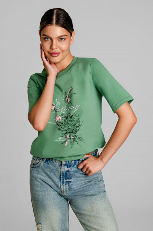 Арт. 31160 Футболка женская  44-52 (5 шт) Цвет:изумруд