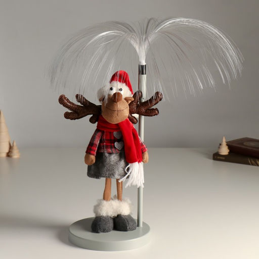 Интерьерная кукла текстильная свет Лосик девочка в клетчатой кофте, серой юбке, у фонаря, 17?17?43.5 см - Simaland фото 2