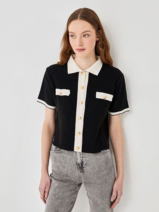 G?mlek Yaka Renk Bloklu Kad?n Triko H?rka