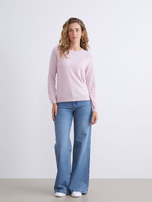 Bisiklet Yaka ?i?ekli Kad?n Triko Kazak