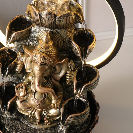 Фонтан настольный с подсветкой «Ганеша в золотом под водопадами», от сети, 25×20×34 см