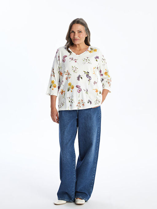 V Yaka Desenli Kad?n Bluz