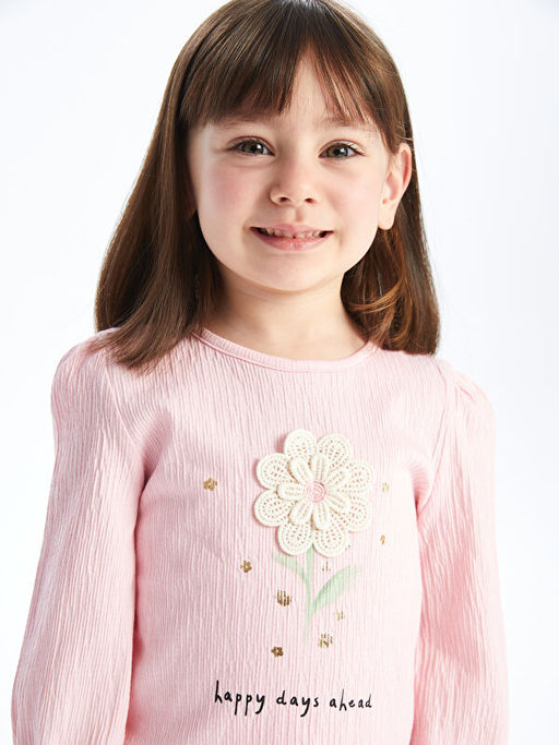 Bisiklet Yaka Uzun Kol Bask?l? K?z Bebek Ti??rt - Waikiki фото 2