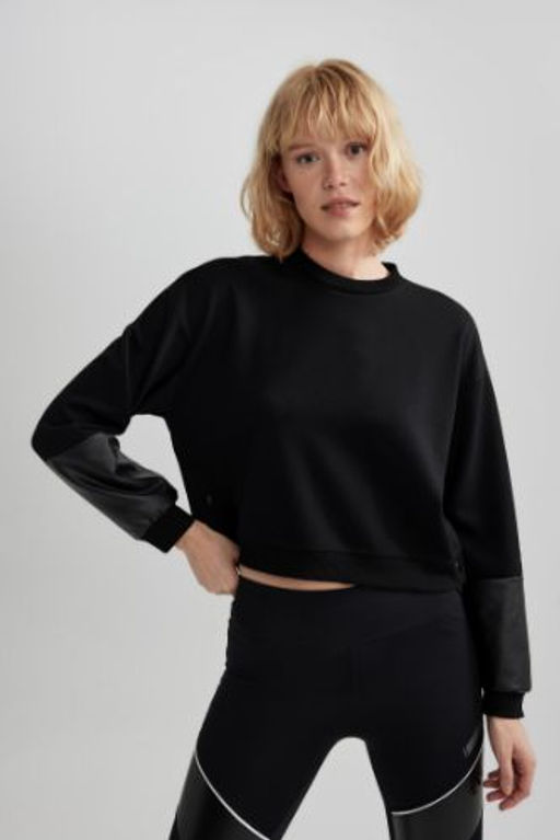 DeFactoFit Oversize Genis Kal?p Bisiklet Yaka Sporcu Sweatshirt