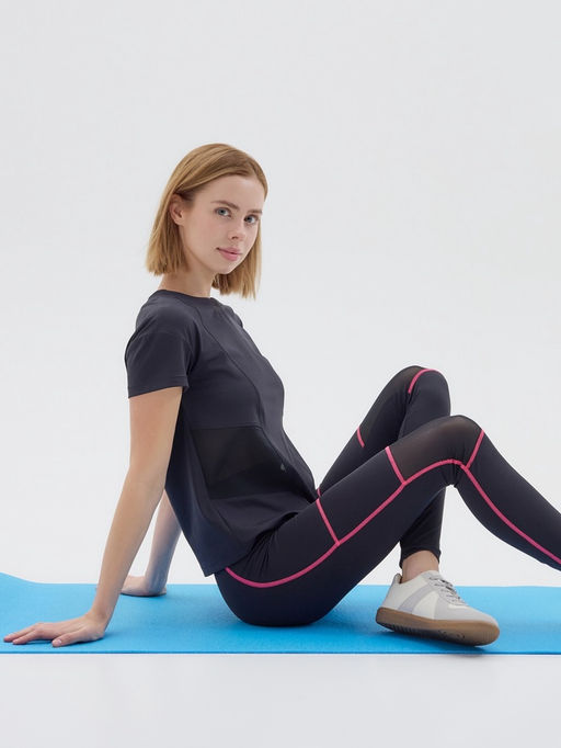 Футболка спортивная с сеткой женская MINAKU, чёрная, размер 46