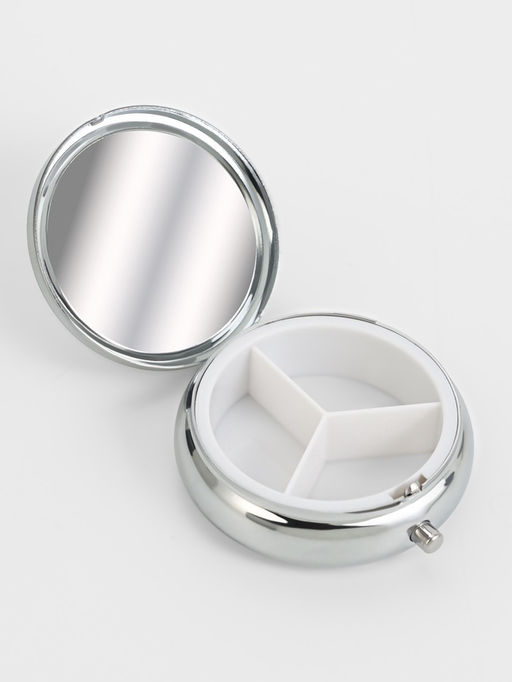 Цена за 2 шт. Таблетница с зеркалом, d=5×1.7 см, 3 секции, серебристая
