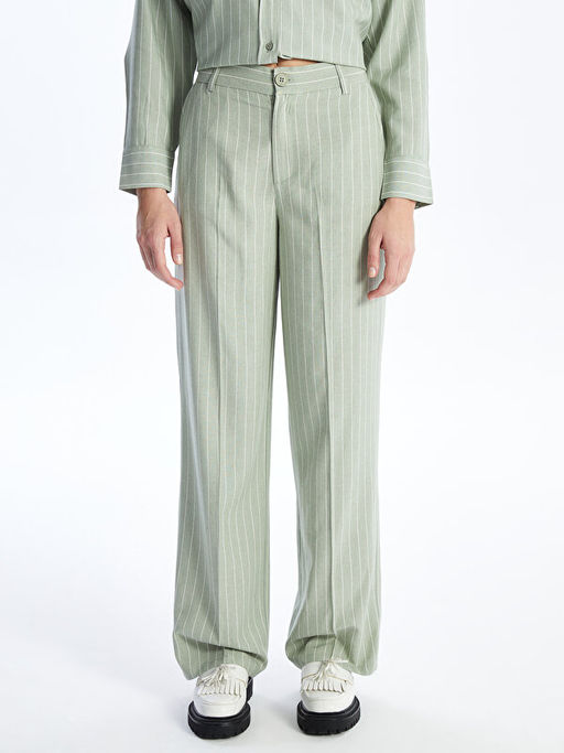 Standart Fit ?izgili Keten Kar???ml? Kad?n Pantolon - Waikiki фото 3