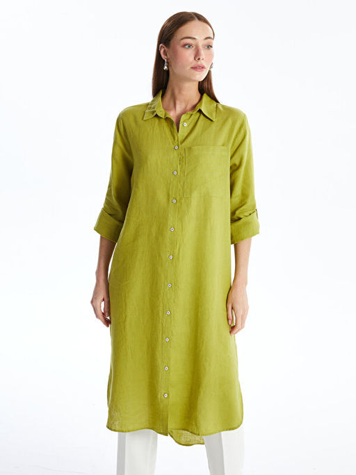 Oversize %100 Keten Kad?n G?mlek Tunik