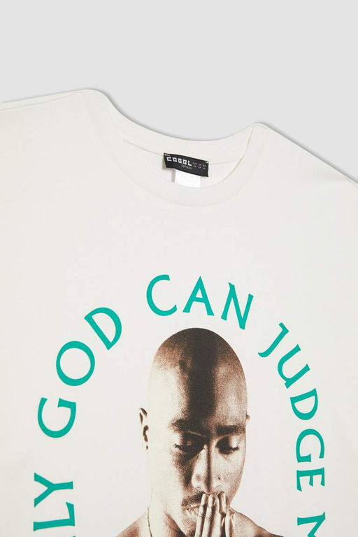Футболка оверсайз с круглым вырезом и короткими рукавами Cool Tupac Shakur - Defacto фото 7