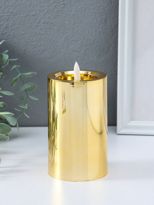 Светодиодная свеча LED - ночник RISALUX «Столбик. Глянец», от батареек 3×АА, золото, мерцающая, 7.5×7.5×12 см