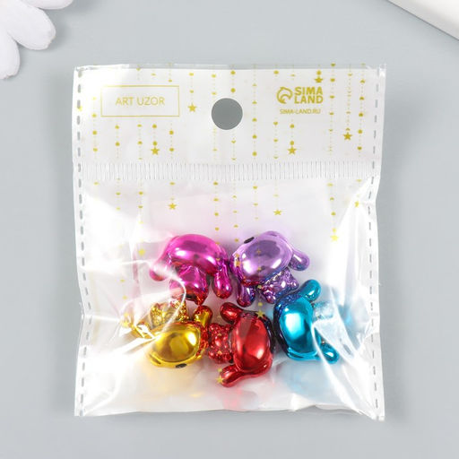 Цена за 5 шт. Бусина для творчества пластик «Зайчик глянцевый металлик», 2.1×1.6×1.3 см, МИКС