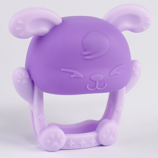 Прорезыватель силиконовый для зубов на ручку «Зайка», фиолетовый