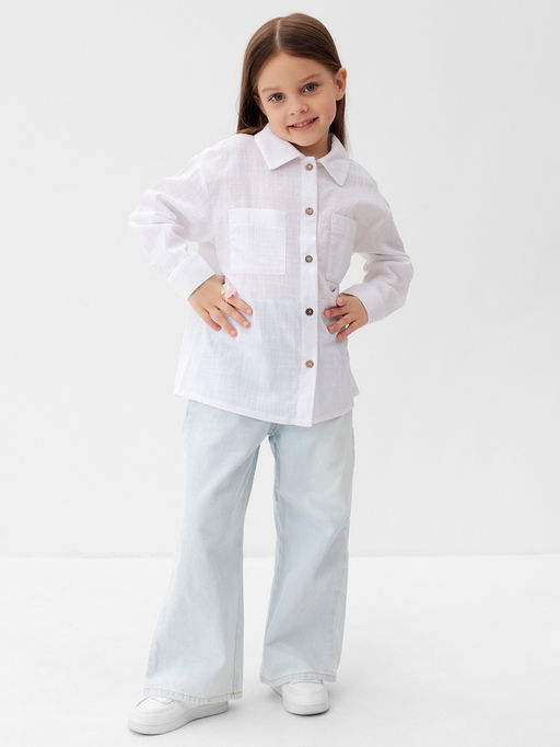 Рубашка для девочки KAFTAN: Linen, белая, размер 34 (122-128 см)