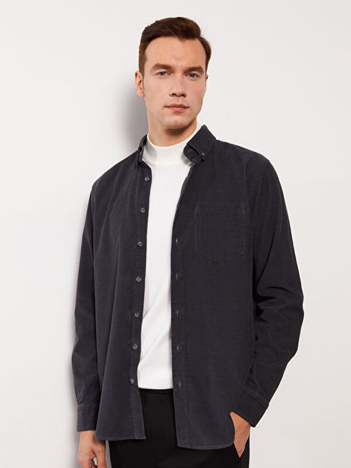 Regular Fit Uzun Kollu Kadife Erkek G?mlek