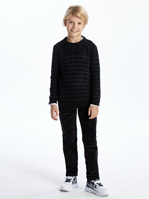 Bisiklet Yaka ?izgili Uzun Kollu Erkek ?ocuk Triko Kazak - Waikiki фото 3