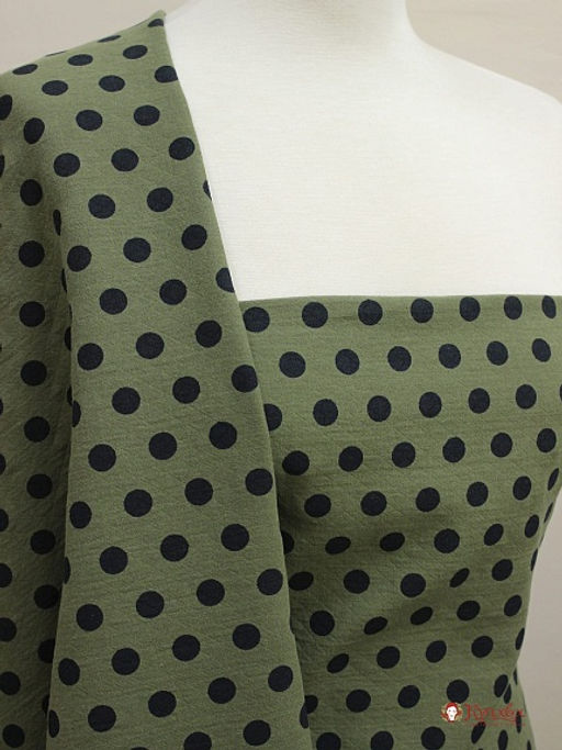 Муслин двухслойный с эф.фактурной стежки Крупный горох на сером хаки, ш.1.43м, хл-100%, 130гр/м.кв - Купава фото 2