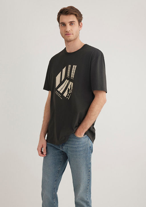 Bask?l? Antrasit Tisort - Mavi фото 2