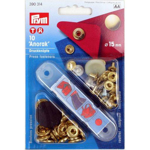Кнопка PRYM 390314 Анорак латунь d 15 мм 10 шт. под золото