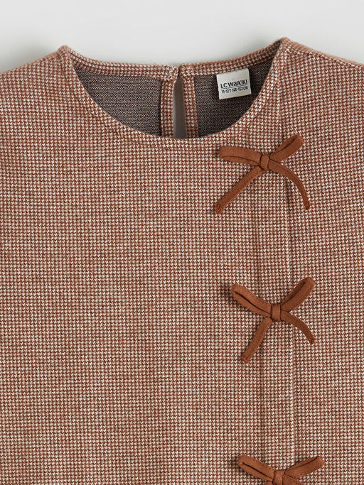 Bisiklet Yaka Fiyonk Detayl? K?z ?ocuk Elbise