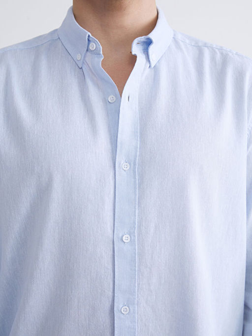 Regular Fit Uzun Kollu Keten Kar???ml? Erkek G?mlek