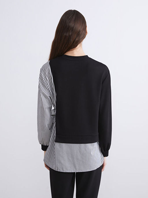 Bisiklet Yaka ?izgili Kad?n Sweatshirt Tunik