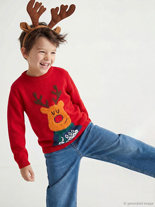 Y?lba?? Temal? Erkek ?ocuk Triko Kazak