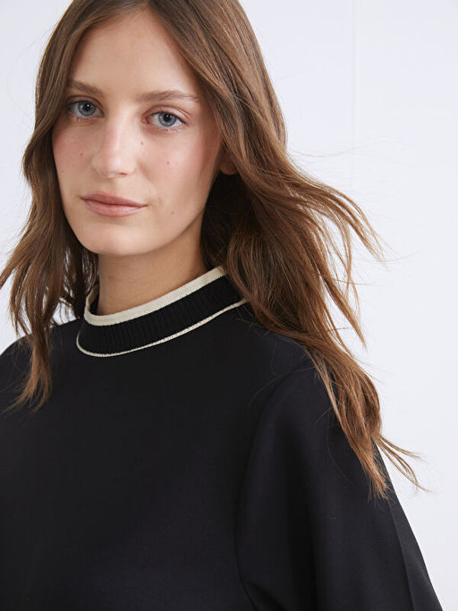 Dik Yaka ?erit Detayl? Kad?n Sweatshirt Tunik