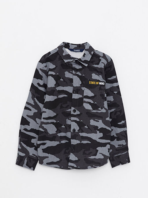 Kamuflaj Desenli Uzun Kollu Gabardin Erkek ?ocuk G?mlek