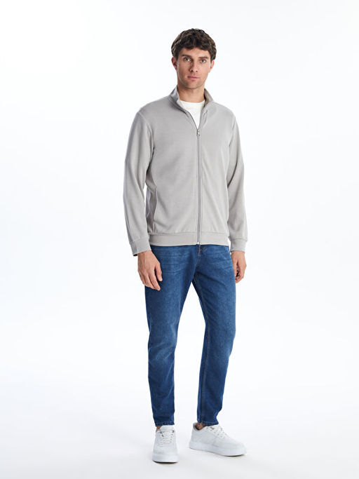 Dik Yaka Uzun Kollu Erkek Fermuarl? Sweatshirt