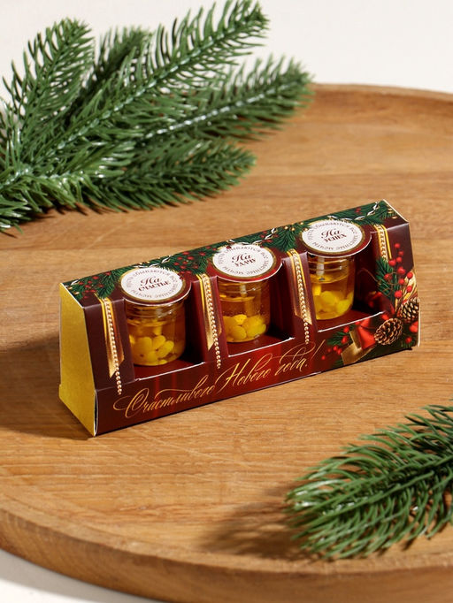 Цена за 2 шт. Свечи гелевые «Счастливого Нового года», 3 шт., золотые, 2.5×2.5×2.5 см