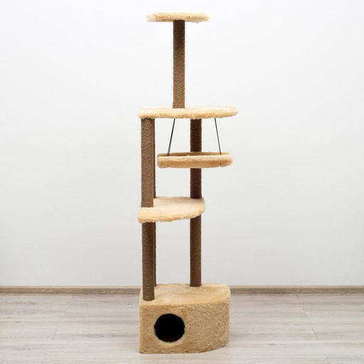 Комплекс для кошек с когтеточкой, угловой, с гамаком, 48 х 48 х 171 см, джут, искусственный мех, беж - Пижон фото 3