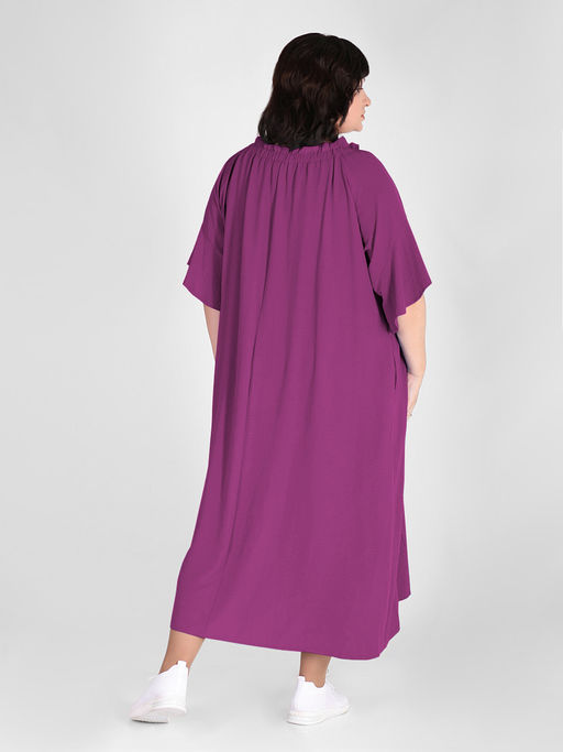 Платье расклешенное длинное летнее фиолетовое с маками - Almond фото 6