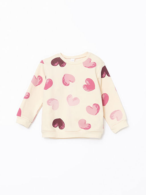 Kalp Bask?l? K?z ?ocuk Sweatshirt ve Tayt Pantolon 2li