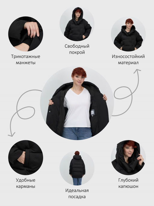 Куртка зимняя женская с капюшоном модная черного цвета 7651Ch - Visdeer фото 24