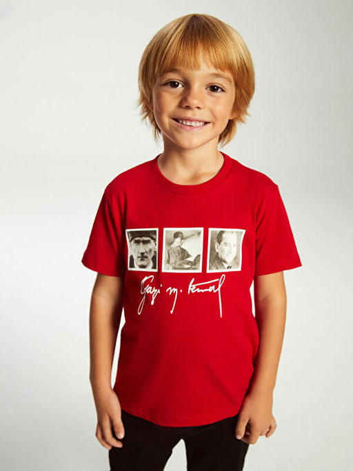 Bisiklet Yaka Atat?rk Bask?l? Erkek Bebek Ti??rt