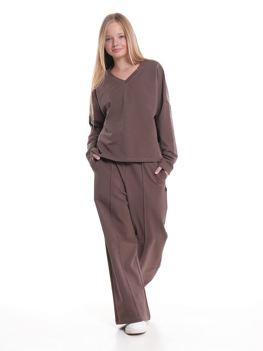 Свитшот для девочки однотонный 22-7699 шоколад - Mini maxi фото 16