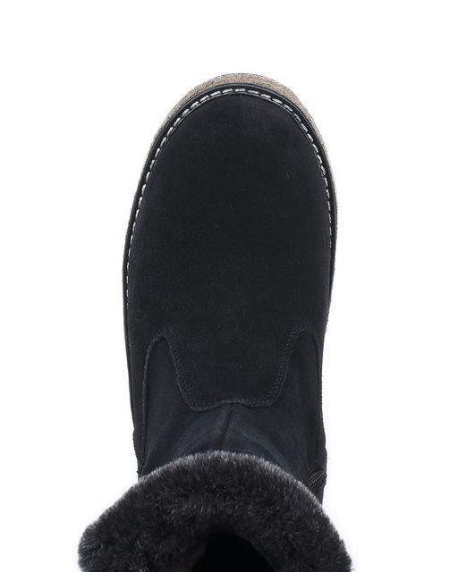 Полусапожки женские на войлочной подошве, черные, замша, молния.