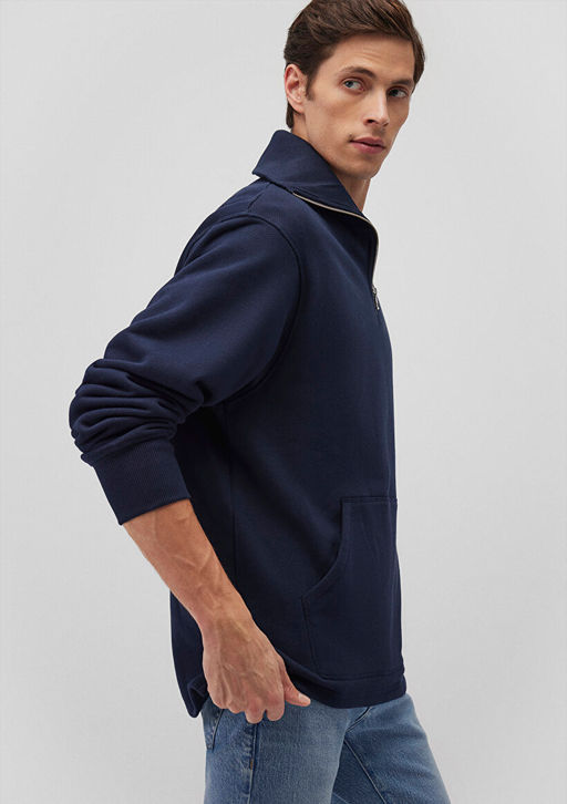 Yar? Fermuarl? Lacivert Sweatshirt - Mavi фото 2
