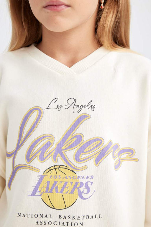 Толстовка оверсайз с круглым вырезом NBA Los Angeles Lakers для девочек - Defacto фото 5