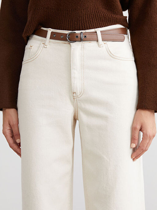 Beli Kemerli Wideleg Kad?n Jean Pantolon