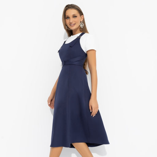 Сарафан с регулируемыми лямками Смелее чем вчера (синий с поясом) - Charutti фото 6