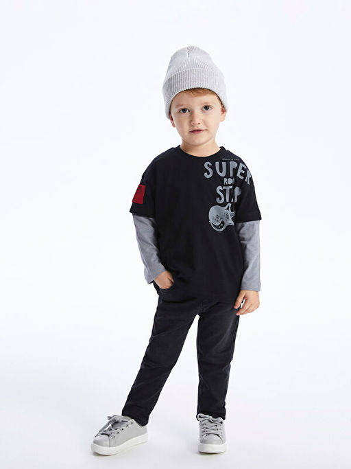 Bisiklet Yaka Uzun Kollu Bask?l? Erkek Bebek Ti??rt - Waikiki фото 2