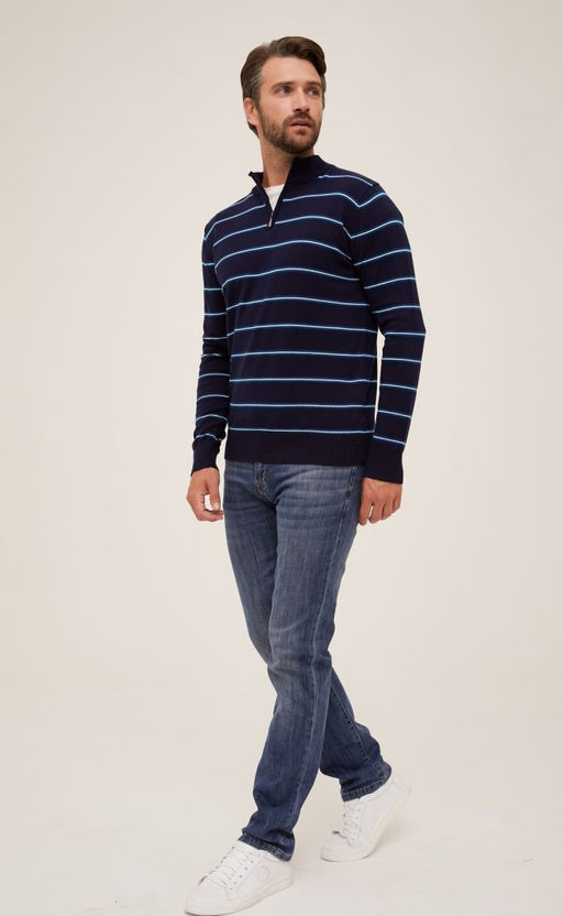 Джемпер мужской с воротником на молнии в полоску F021-15-2104 темно-синий - Fine joyce фото 3