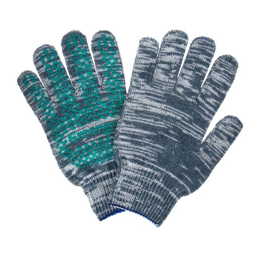 Цена за 10 шт. Перчатки садовые, хб, вязка 10 класс, 6 нитей, размер 9, с ПВХ точками, серые, Greengo  фото 2