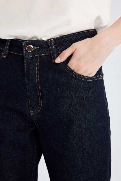 Прямые длинные джинсовые брюки с высокой талией - Defacto фото 5