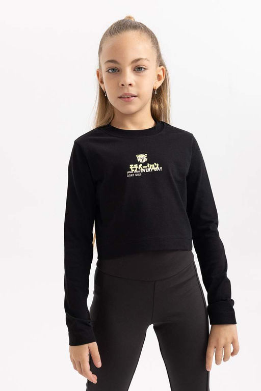 Футболка с длинным рукавом и принтом для девочек с круглым вырезом - Defacto фото 8