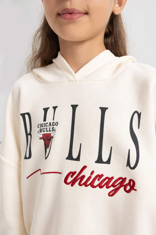 Толстовка свободного кроя с капюшоном NBA Chicago Bulls для девочек - Defacto фото 8