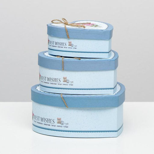 Набор подарочных коробок 3 в 1 сердца «Розы» голубой, 21×19×9 - 15.5×14×6 см