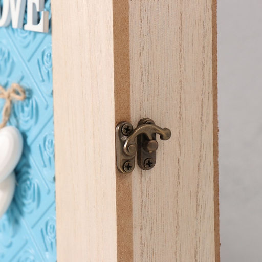 Ключница настенная Роза. Ключи и сердце, дерево, 6 крючков, голубой 6.5?20?26.5 см